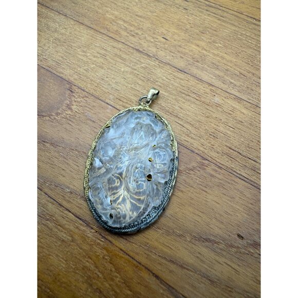 Vintage Pink Jadeite Ornate Brass Filigree Back - Picture 2 of 6